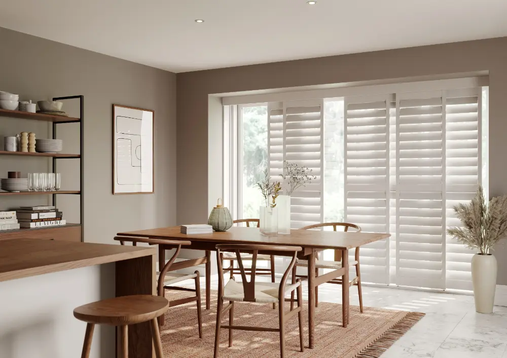 dining room by pass track shutters 114mm slats